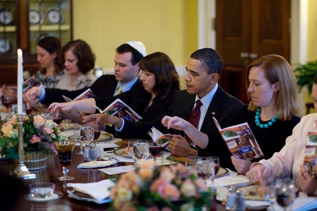 President Obama uses the Maxwell House haggadah
